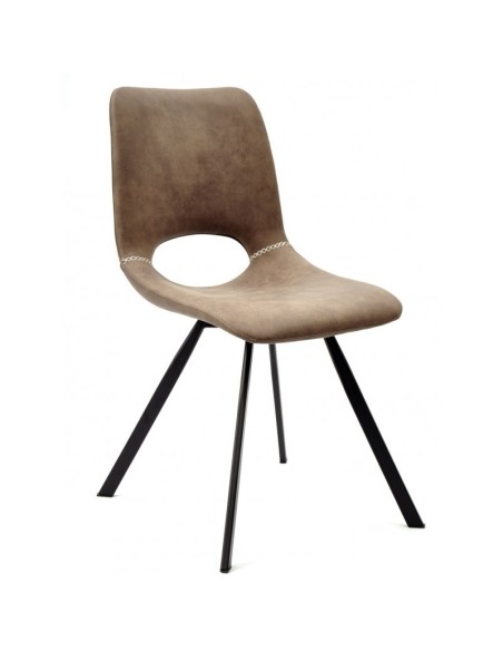 Silla TIBES, metal negro, similpiel marrón.