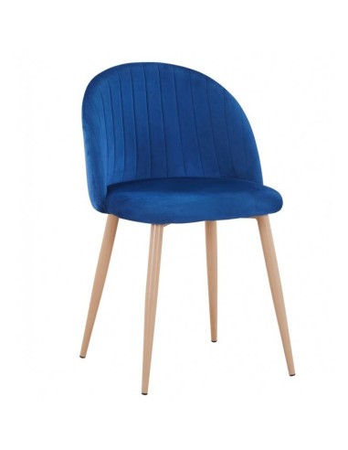 Silla de comedor New Velvet, terciopelo azul, metal.