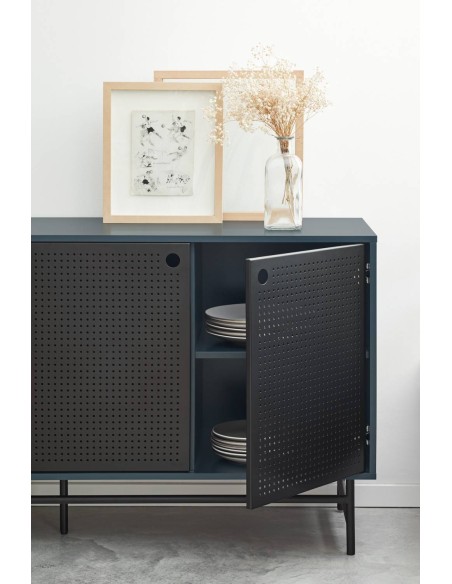 TEULAT APARADOR PUNTO 150x47, DM lacado azul y metal negro