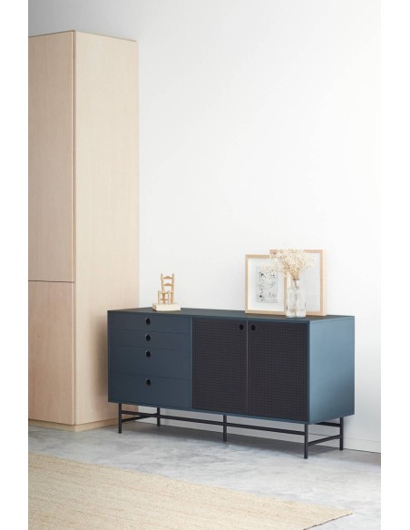 TEULAT APARADOR PUNTO 150x47, DM lacado azul y metal negro