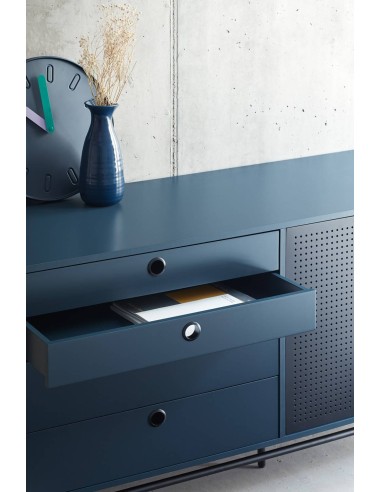 TEULAT APARADOR PUNTO 150x47, DM lacado azul y metal negro