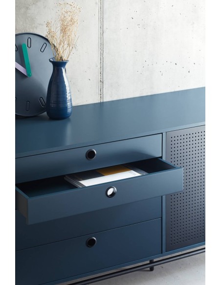 TEULAT APARADOR PUNTO 150x47, DM lacado azul y metal negro