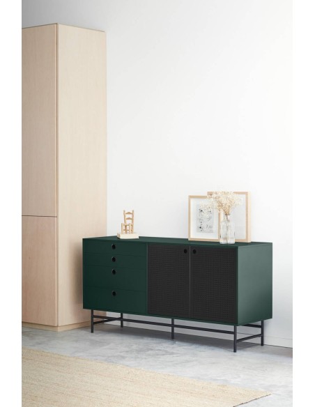 TEULAT APARADOR PUNTO 150x47, DM lacado verde y metal negro