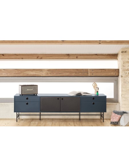 TEULAT MUEBLE TV PUNTO 180x40, DM lacado azul y metal negro
