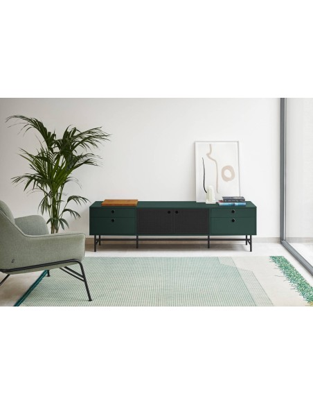 TEULAT MUEBLE TV PUNTO 180x40, DM lacado verde y metal negro
