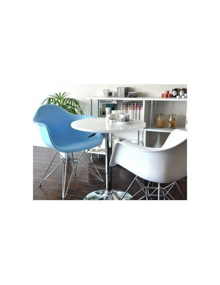 Mesa alta de cocina Label 70, Elevable, tapa madera bilaminada soft blanca