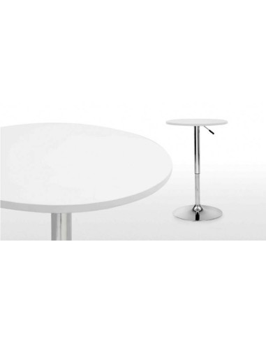 Mesa alta de cocina Label 70, Elevable, tapa madera bilaminada soft blanca