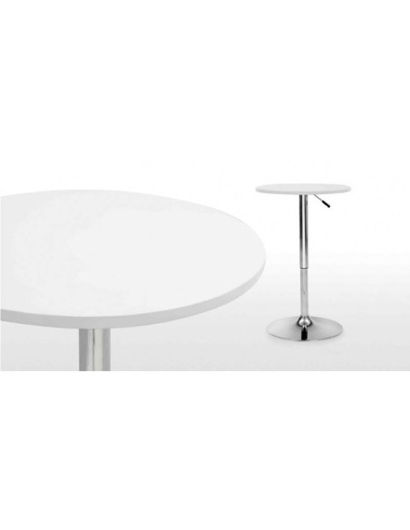 Mesa alta de cocina Label 70, Elevable, tapa madera bilaminada soft blanca