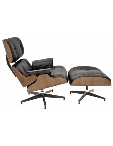 Sillón Lounge Chair SimilPiel, negro, madera...