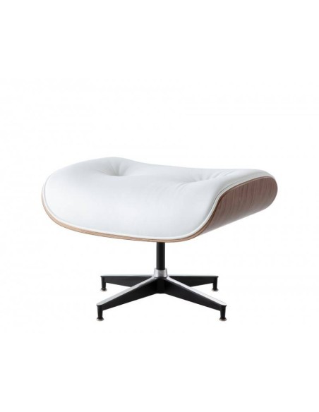Poltrona Lounge Chair couro sintético branco, madeira acabamento nogueira