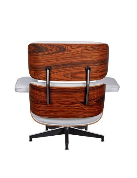 Sillón Lounge Chair similpiel blanco, madera palisandro