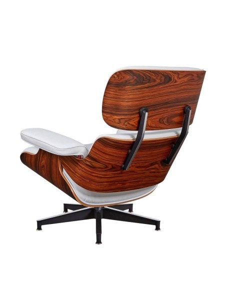 Sillón Lounge Chair similpiel blanco, madera palisandro