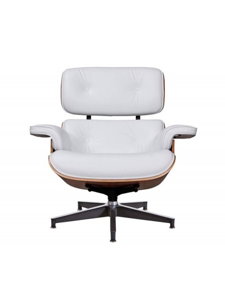 Sillón Lounge Chair similpiel blanco, madera palisandro