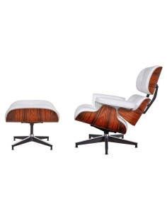 Sillón Lounge Chair similpiel blanco, madera palisandro 2