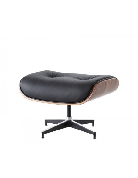 Sillón Lounge Chair con ottoman Piel negro, madera nogal