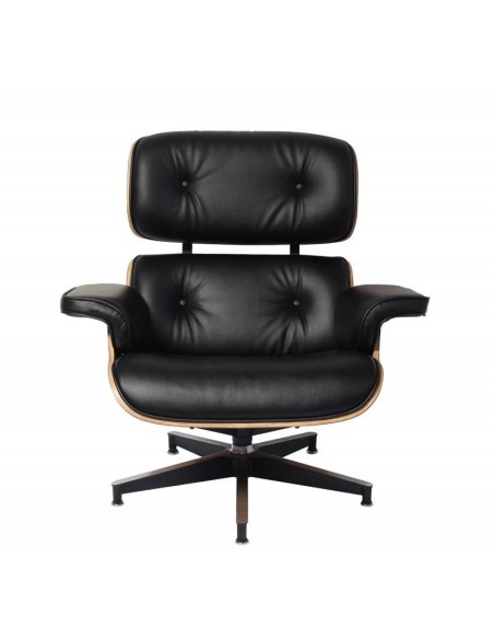 Sillón Lounge Chair con ottoman. Piel negro, fresno