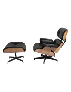 Sillón Lounge Chair con ottoman. Piel negro, fresno 2