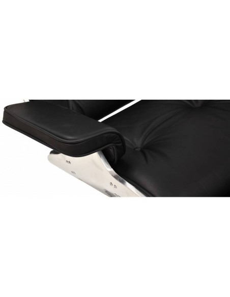 Sillón Lounge Chair con ottoman. Piel negra, aluminio, base pulida