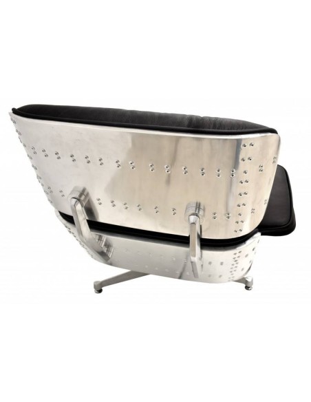 Sillón Lounge Chair con ottoman. Piel negra, aluminio, base pulida