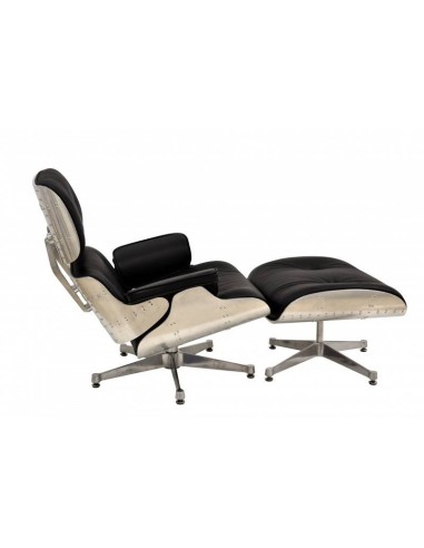Sillón Lounge Chair con ottoman. Piel negra,...