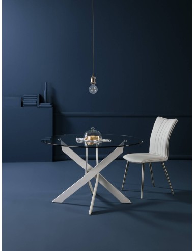 Mesa redonda Thur 120, cristal, patas metal...