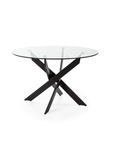 Mesa de Jantar Redonda Thur 120 Design, tampo de vidro e metal preto,