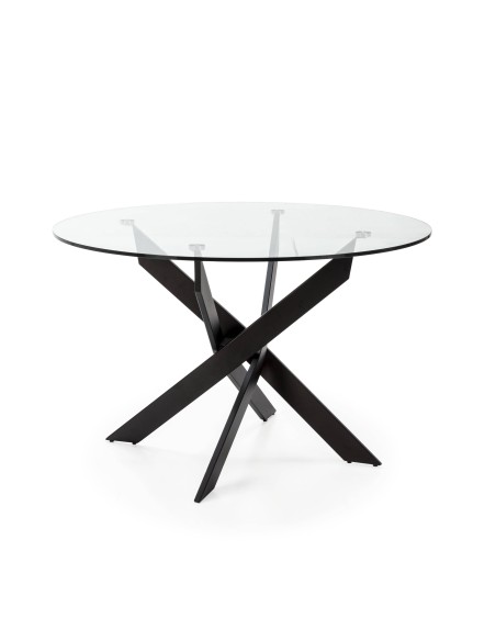 Thur 120 Mesa DE CRISTAL Redonda de Diseño, metal negro.