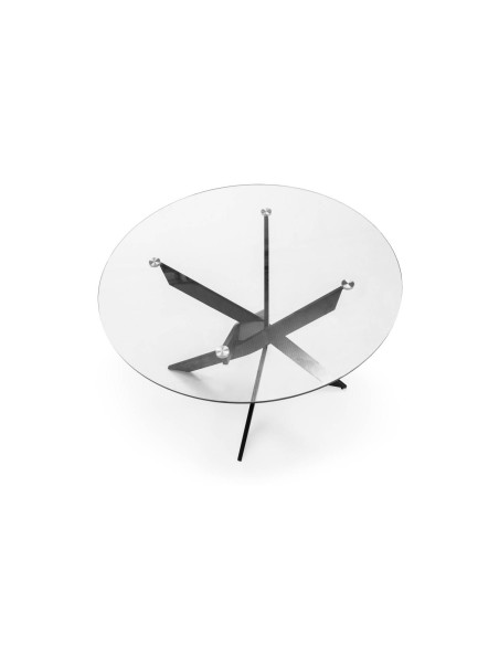 Mesa de Jantar Redonda Thur 120 Design, tampo de vidro e metal preto,