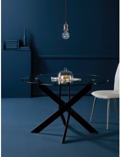 Thur 120 Mesa DE CRISTAL Redonda de Diseño, metal negro. 2