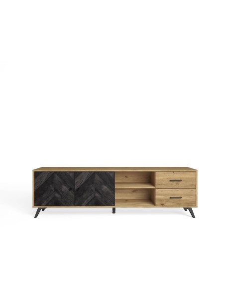 MUEBLE TV DELTA 180X40, MELAMINA NATURAL Y SERIGRAFIA