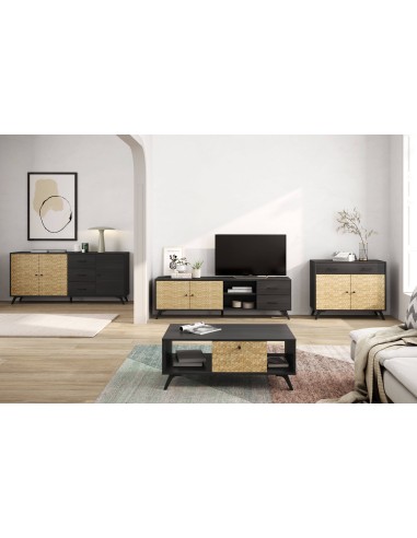 MUEBLE TV moderno HANOI 180x40, BOCAMINA negro...