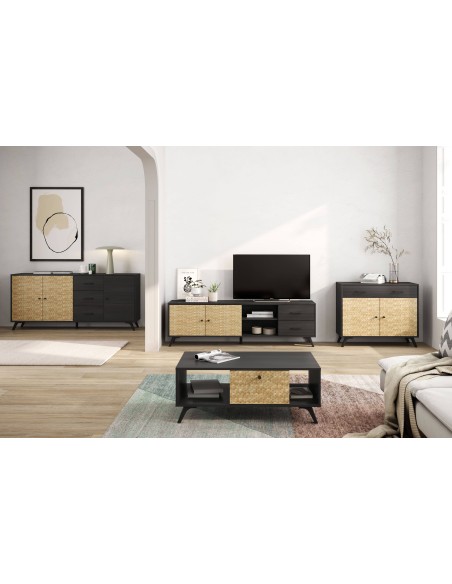 HANOI 180x40 TV moderna FURNITURE, BOCAMINA preta e SERIGRAFIA