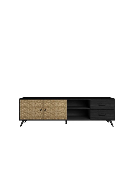 HANOI 180x40 TV moderna FURNITURE, BOCAMINA preta e SERIGRAFIA