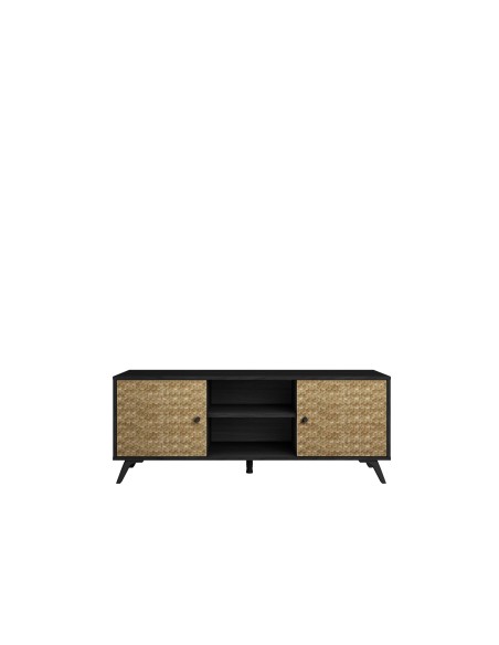 MUEBLE TV moderno HANOI 136x40, BOCAMINA negro y SERIGRAFIA