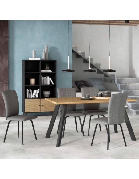 HANOI TABELA DINING moderna 160X90, melamina serigrafada, metal preto