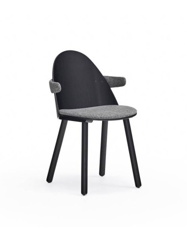 TEULAT SILLA CON BRAZOS UMA, negra y tela gris