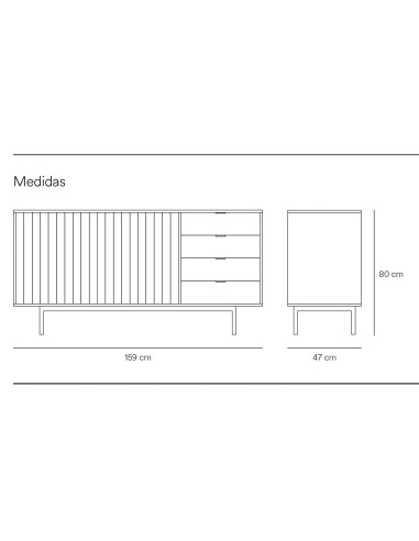 Aparador Teulat SIERRA 160x47, MDF lacado cinza...