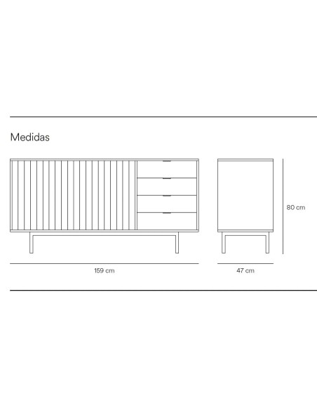 Aparador Teulat SIERRA 160x47, MDF lacado cinza e folheado de carvalho