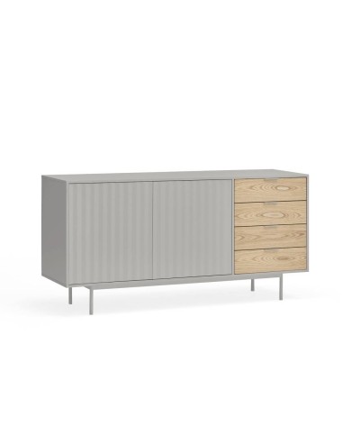 Teulat APARADOR SIERRA 160x47, DM lacado gris y chapa de roble