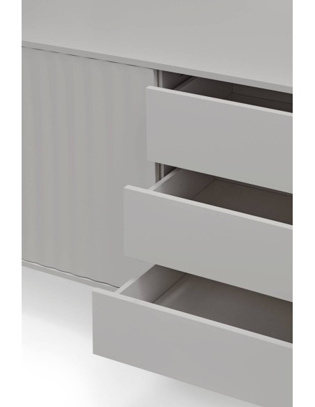 Aparador Teulat SIERRA 210x44, minimalista, MDF lacado cinza