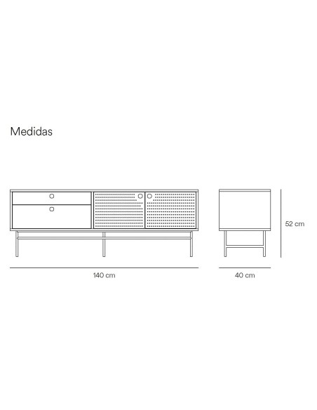 Móvel de TV TEULAT PUNTO 140x40, MDF lacado e metal branco