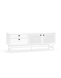 Móvel de TV TEULAT PUNTO 140x40, MDF lacado e metal branco