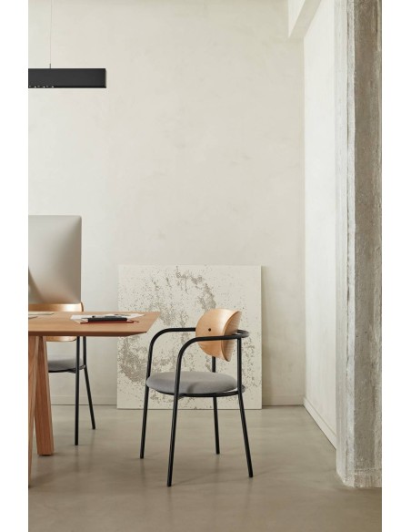 CADEIRA DE DESIGN TEULAT ECLIPSE, CARVALHO e tecido CINZENTO