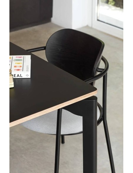 SILLA TEULAT ECLIPSE, madera NEGRA y tejido GRIS