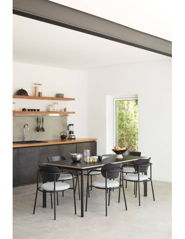 SILLA TEULAT ECLIPSE, madera NEGRA y tejido GRIS