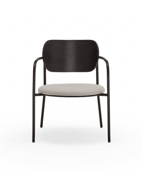 POLTRONA DESIGN TEULAT ECLIPSE, madeira PRETA e tecido CINZENTO