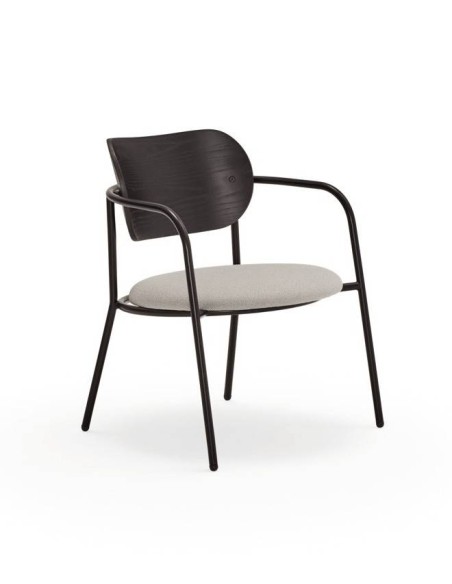 POLTRONA DESIGN TEULAT ECLIPSE, madeira PRETA e tecido CINZENTO