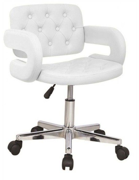 Cadeira de escritório design Belle Epoque, imitação de pele branca, base cromada com rodas.