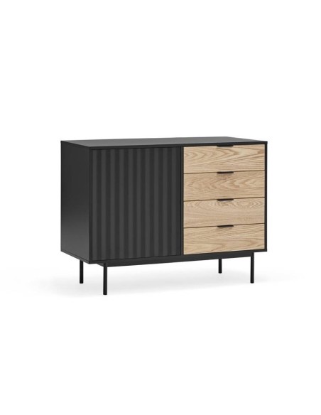 Aparador Teulat SIERRA 108x47, MDF lacado preto e folheado de carvalho