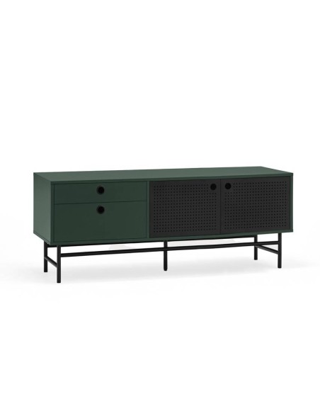 Móvel de TV TEULAT PUNTO 140x40, MDF lacado verde e metal preto